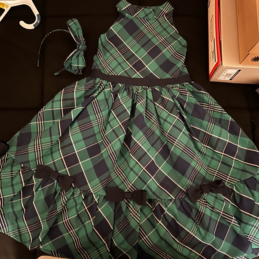 Janie and Jack Holiday Collection Dress Toddler Green size 6 matching headband